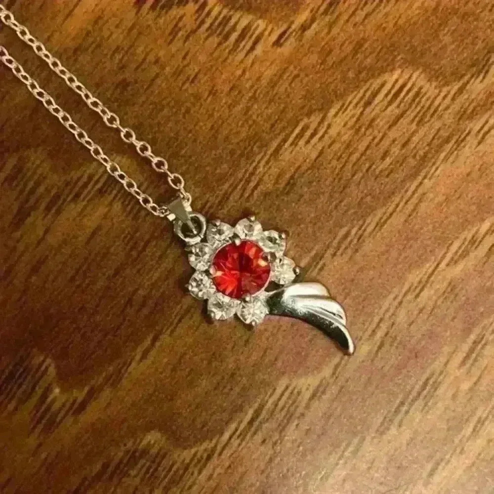 Ruby & Diamond Style Angel Wing Necklace - Picture 5 of 5